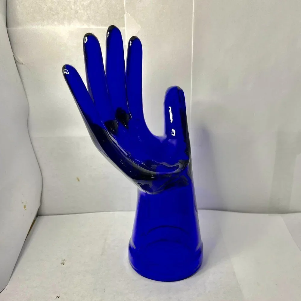 Vintage Cobalt Blue Glass Hand Ring Holder - Picture 1 of 5